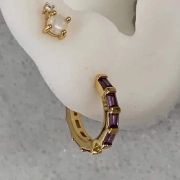 Modest Lu Jewelry - Gold Princess Purple Crystal Pave Hoop Earrings 

Brand New